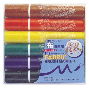 マービー　ファブリック　ブラシマーカー　太書タイプ　基本色6色セット