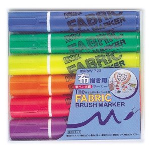 マービー　ファブリック　ブラシマーカー　太書タイプ　蛍光色6色セット